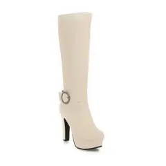 High heel high top winter boots - Beige - View 1