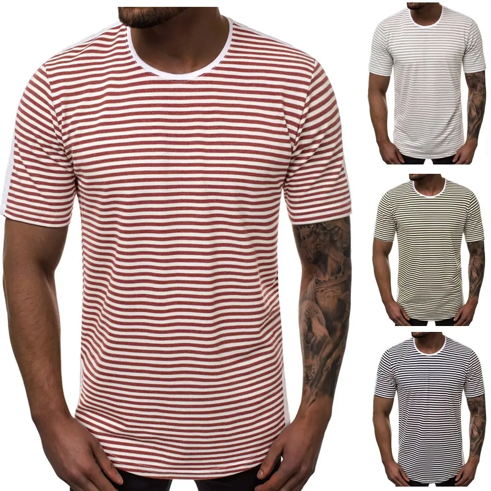 Striped gradient casual round neck t-shirt