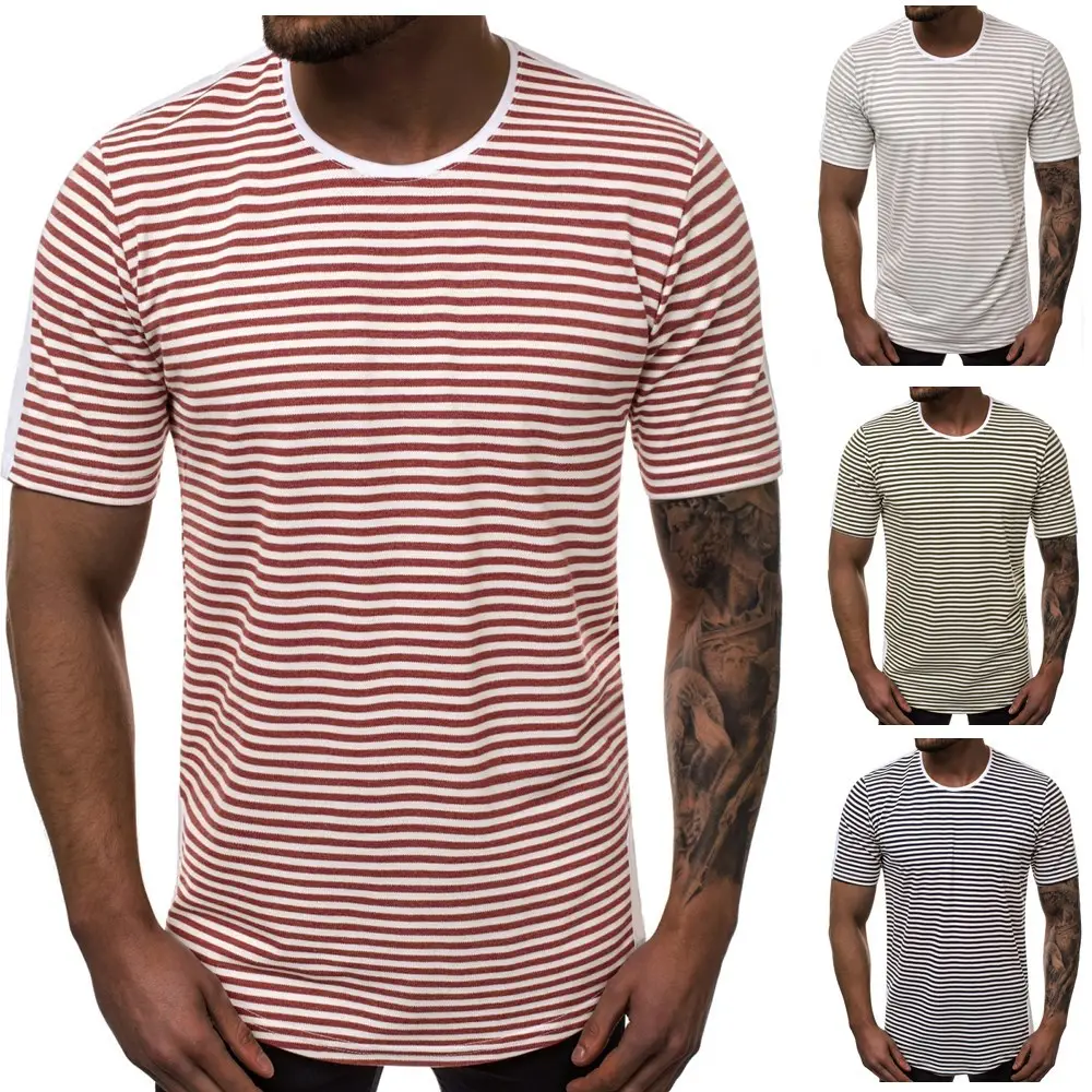 Striped gradient casual round neck t-shirt