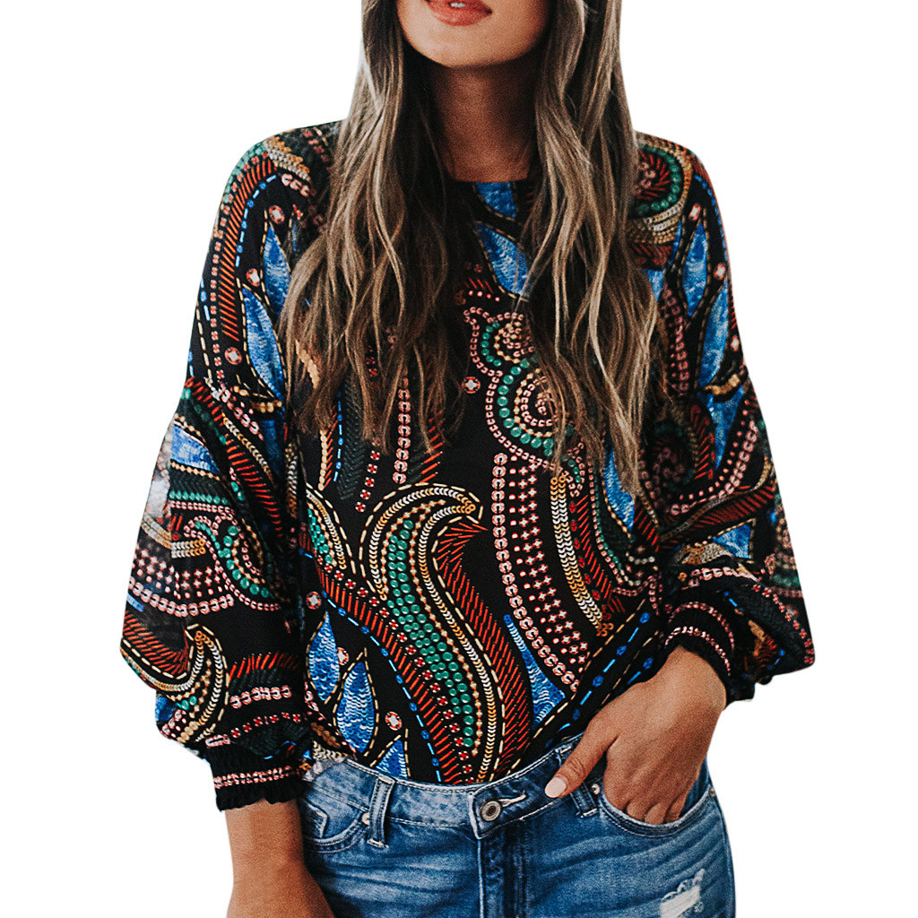 Printed long sleeve loose shirt