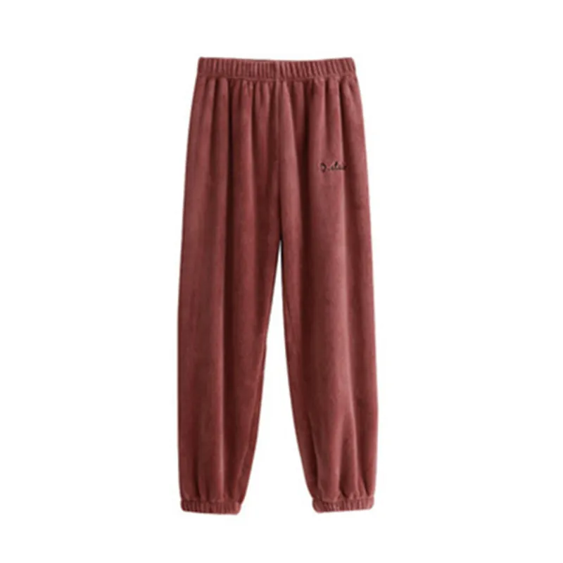 Large size coral fleece trousers - Honey Red