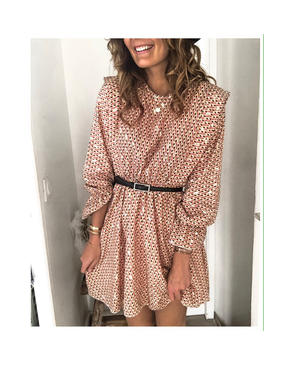 New Lantern Long Sleeve Printed Dress