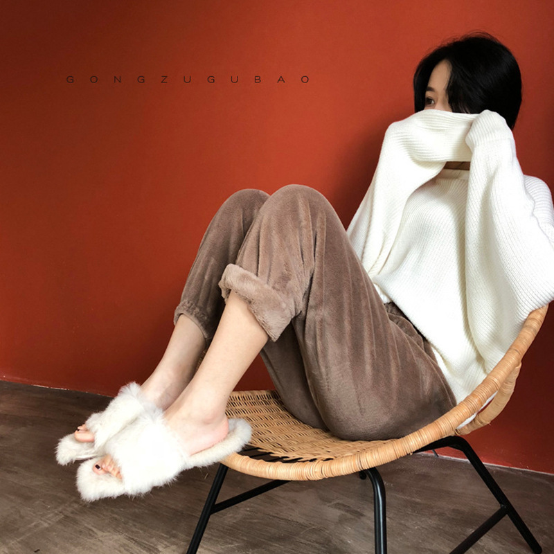 Large size coral fleece trousers