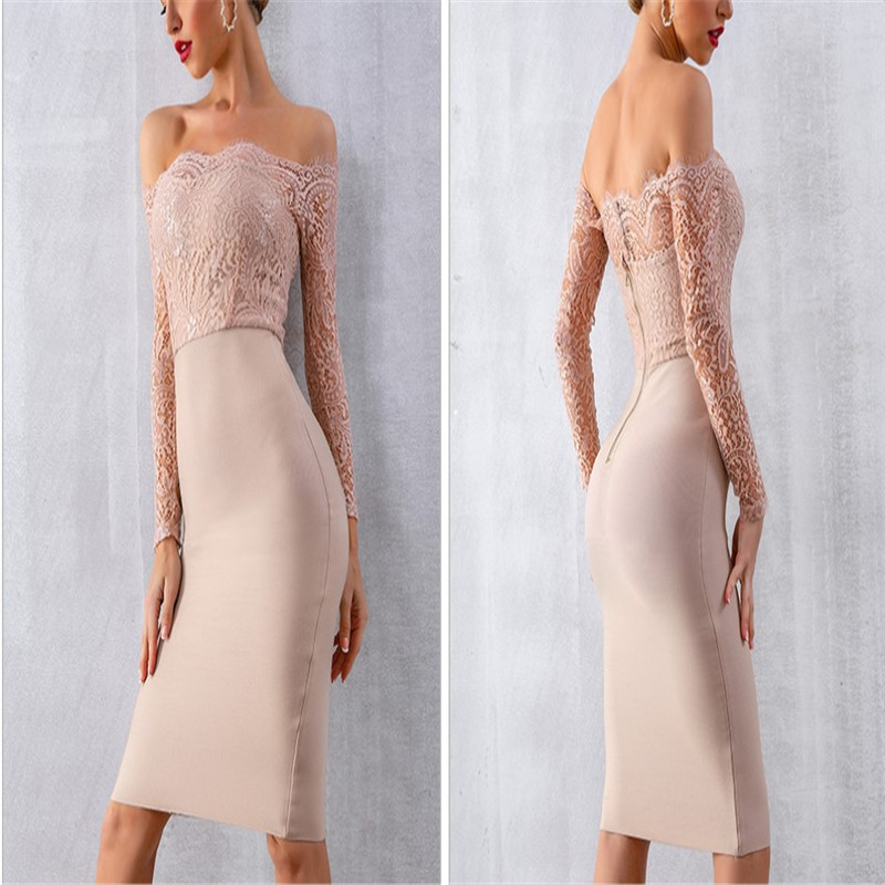 Long sleeve slash neck dress