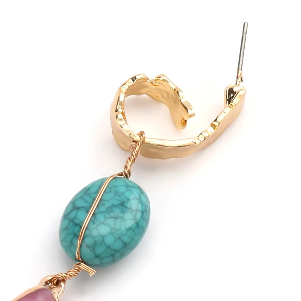 Long gold string turquoise rough earrings