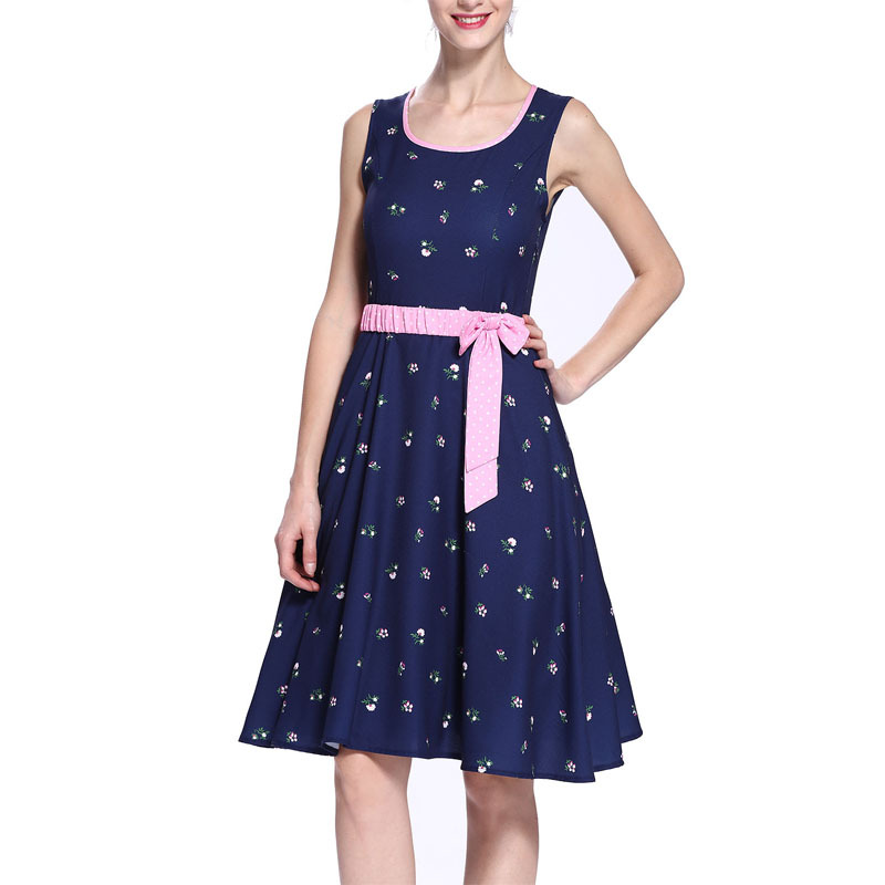 Sleeveless printed waist dress