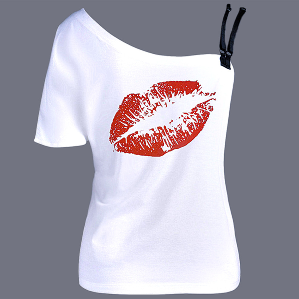 Irregular Print Off-shoulder T-shirt