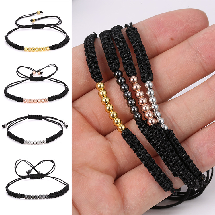 Hand-woven men's zircon copper bead bracelet