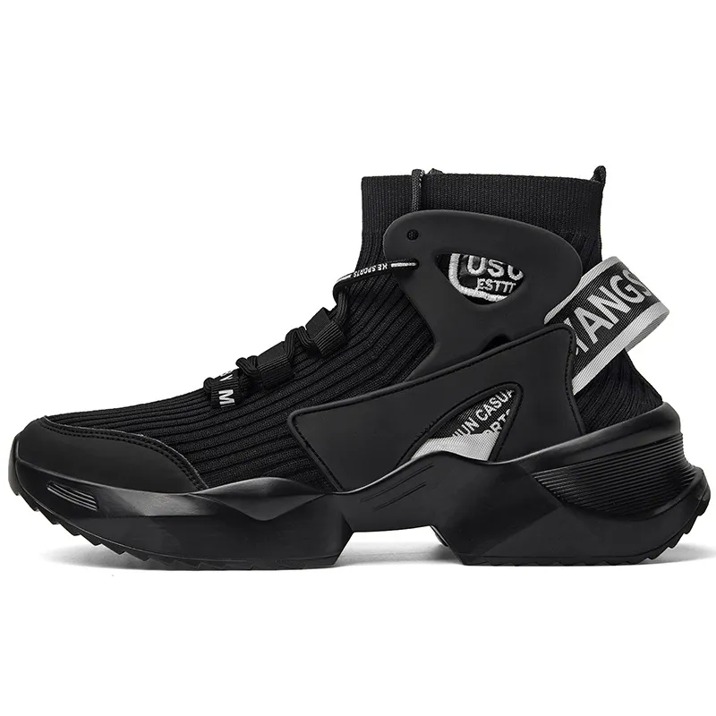 High top socks shoes men summer - Black