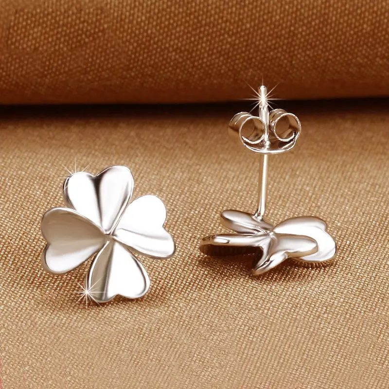 S925 Sterling Silver Clover Stud Earrings