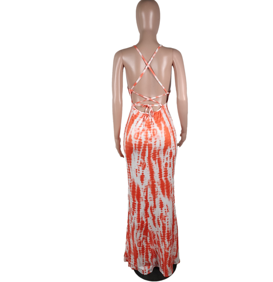 Sleeveless Tie Dye Halter Neck Casual Wear Dress