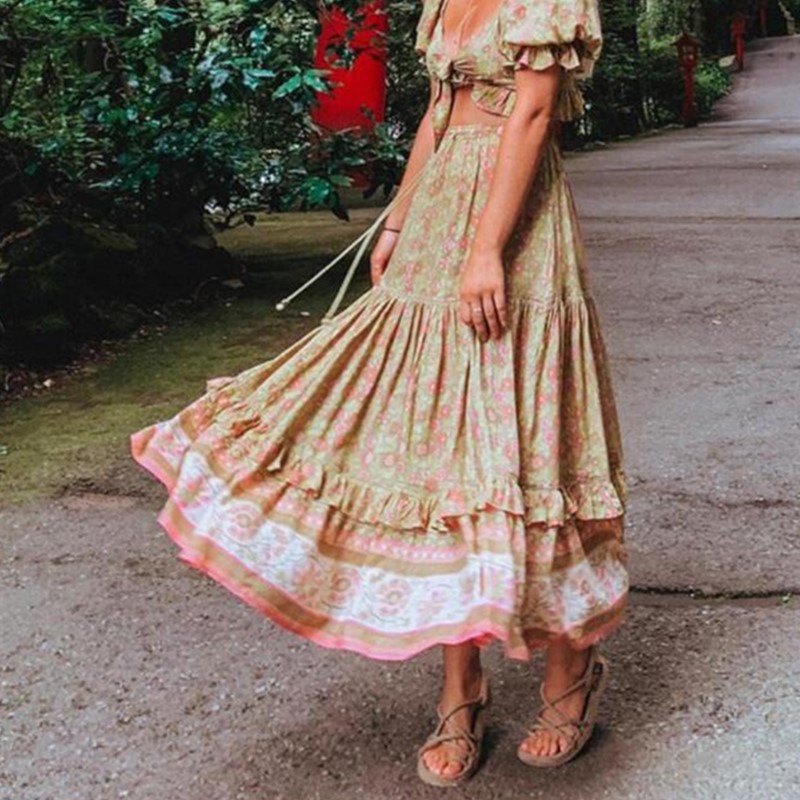 Women's printed lace tassel suit