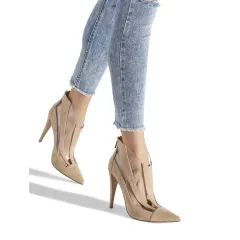 Transparent PVC suede stiletto sandals - Apricot - View 1