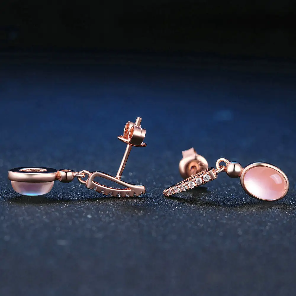 Natural pink crystal hibiscus stone micro inlaid earrings