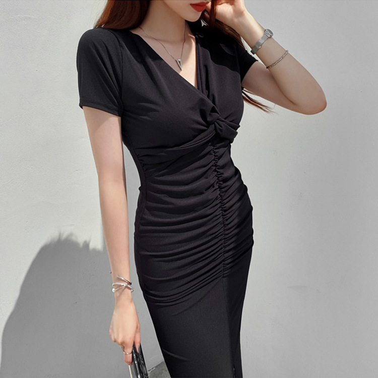 Ladies drawstring V-neck dress