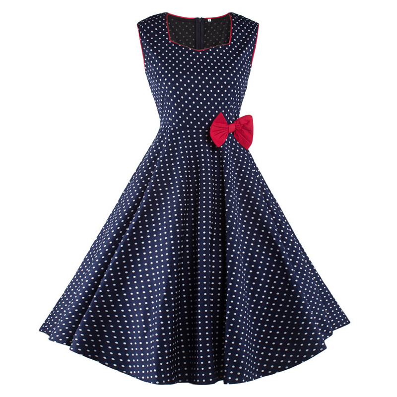 Retro polka dot blue dress