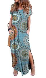 Short sleeve casual dress with printed pockets