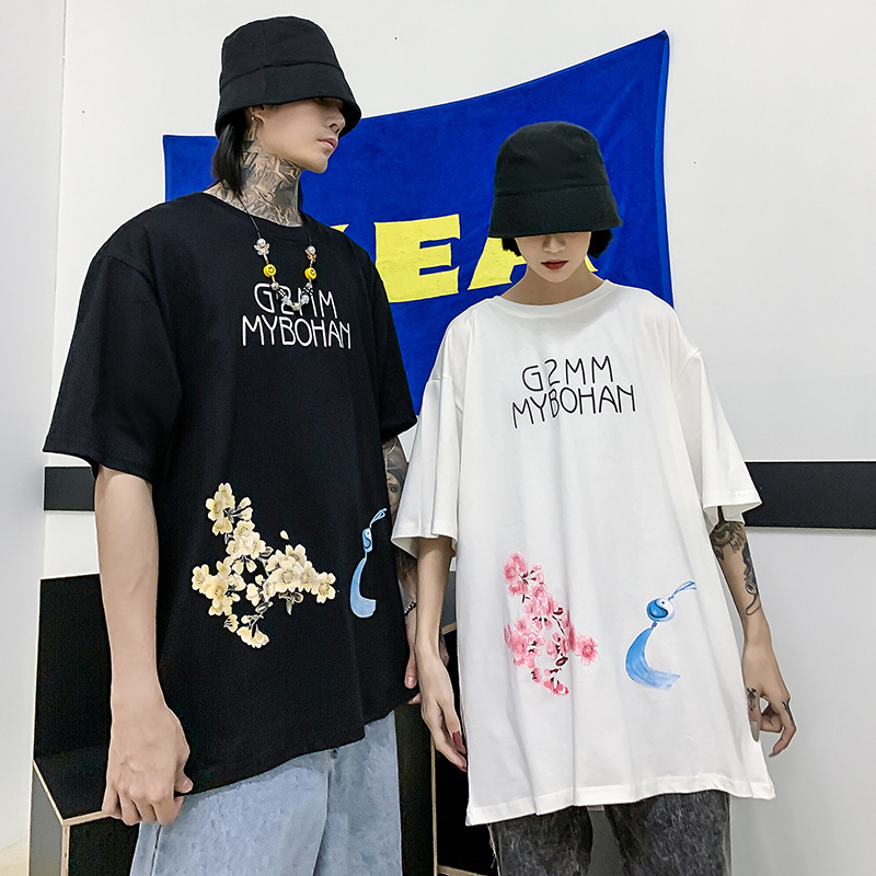 Chinese style plum blossom crane short sleeve T-shirt