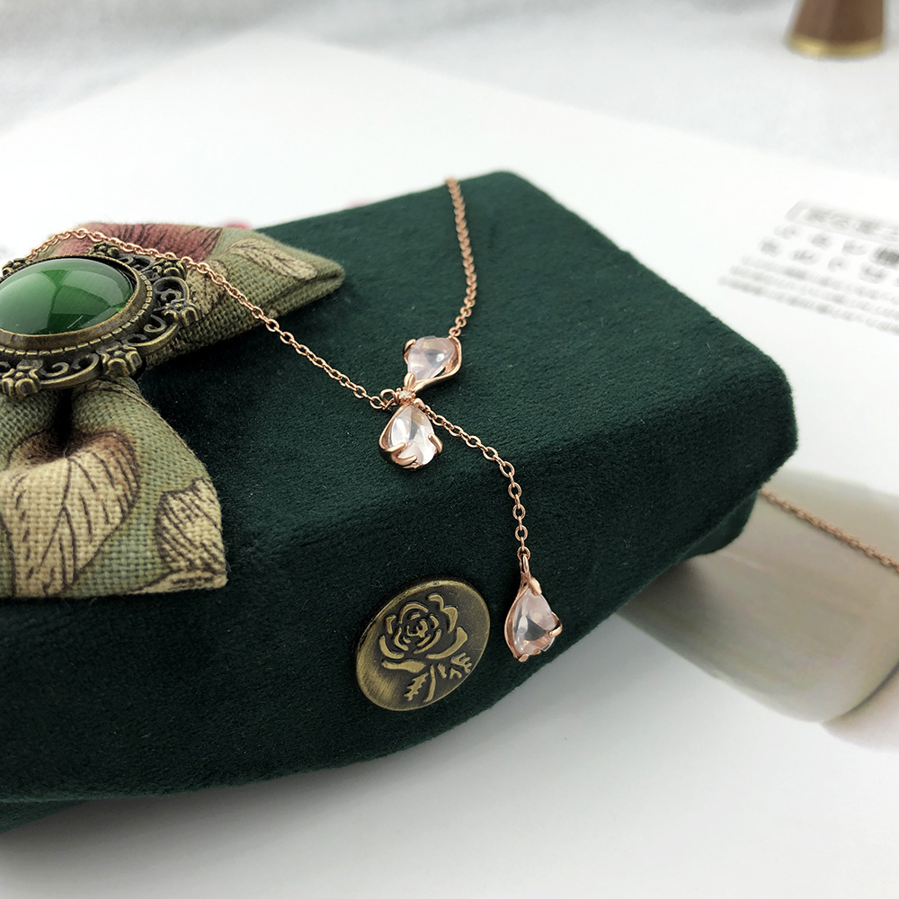 925 Sterling silver pink crystal cherry blossom necklace