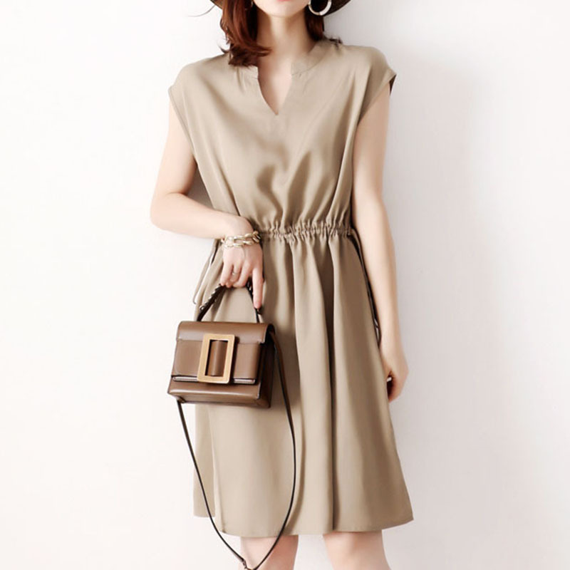 Dress dress solid color short sleeve chiffon skirt women