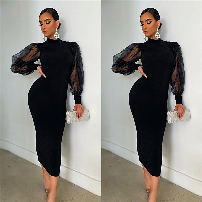 Lantern sleeve slim dress