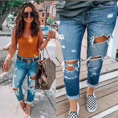 Ripped Jeans Personality Women