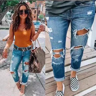 Ripped jeans personality women Blue - Shop at LoveMi