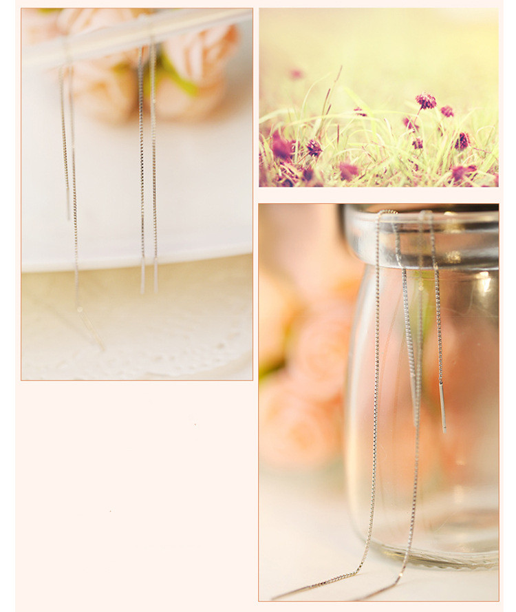 Long simple tassel silver earrings