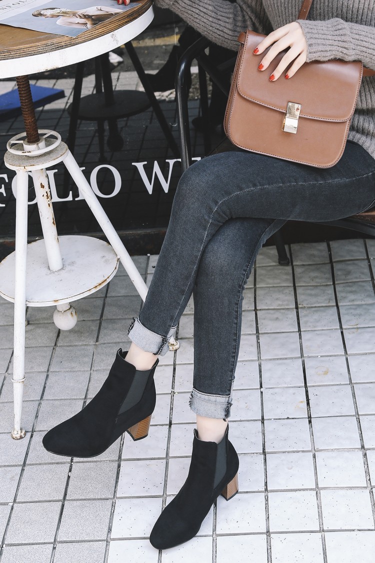 Square toe suede ankle boots
