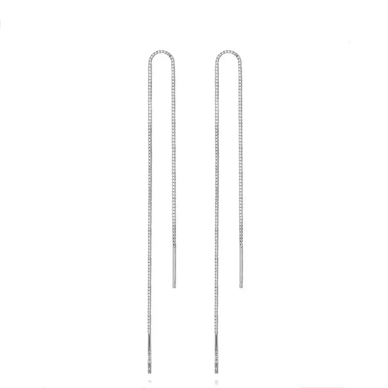 Long simple tassel silver earrings
