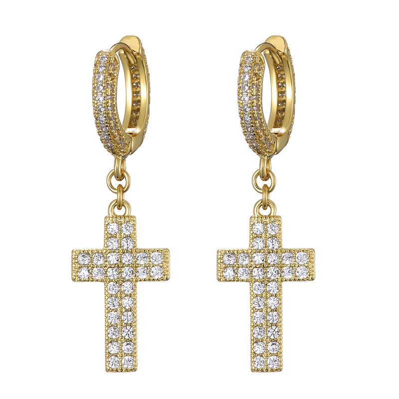 Double row zircon cross earrings