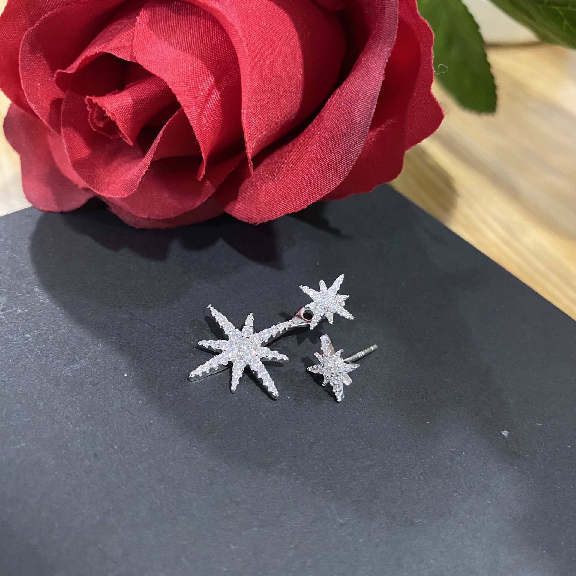 Six-pointed star 925 sterling silver zircon ladies earrings