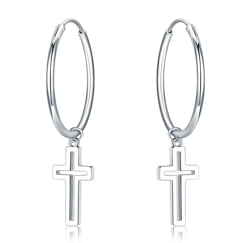 Women's Sterling Silver Ring Cross Earrings