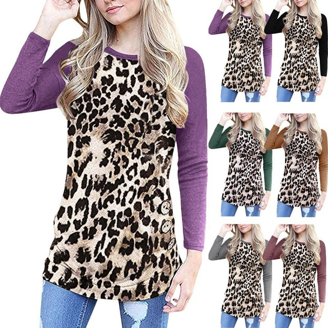 Leopard print button up T-shirt top