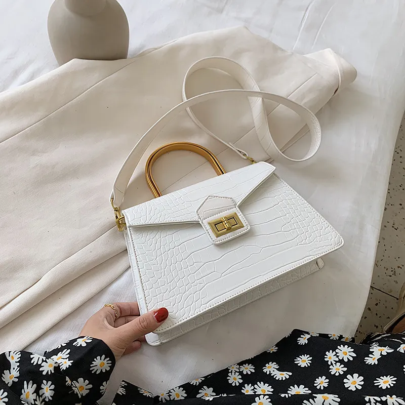 Net red portable small square bag - White