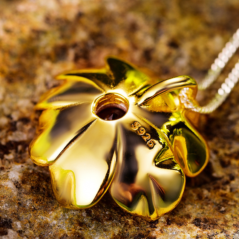 Natural red pomegranate sterling silver pendant