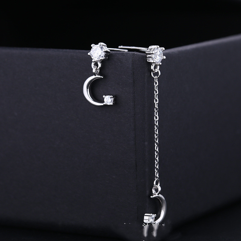 Asymmetric star and moon s925 silver earrings