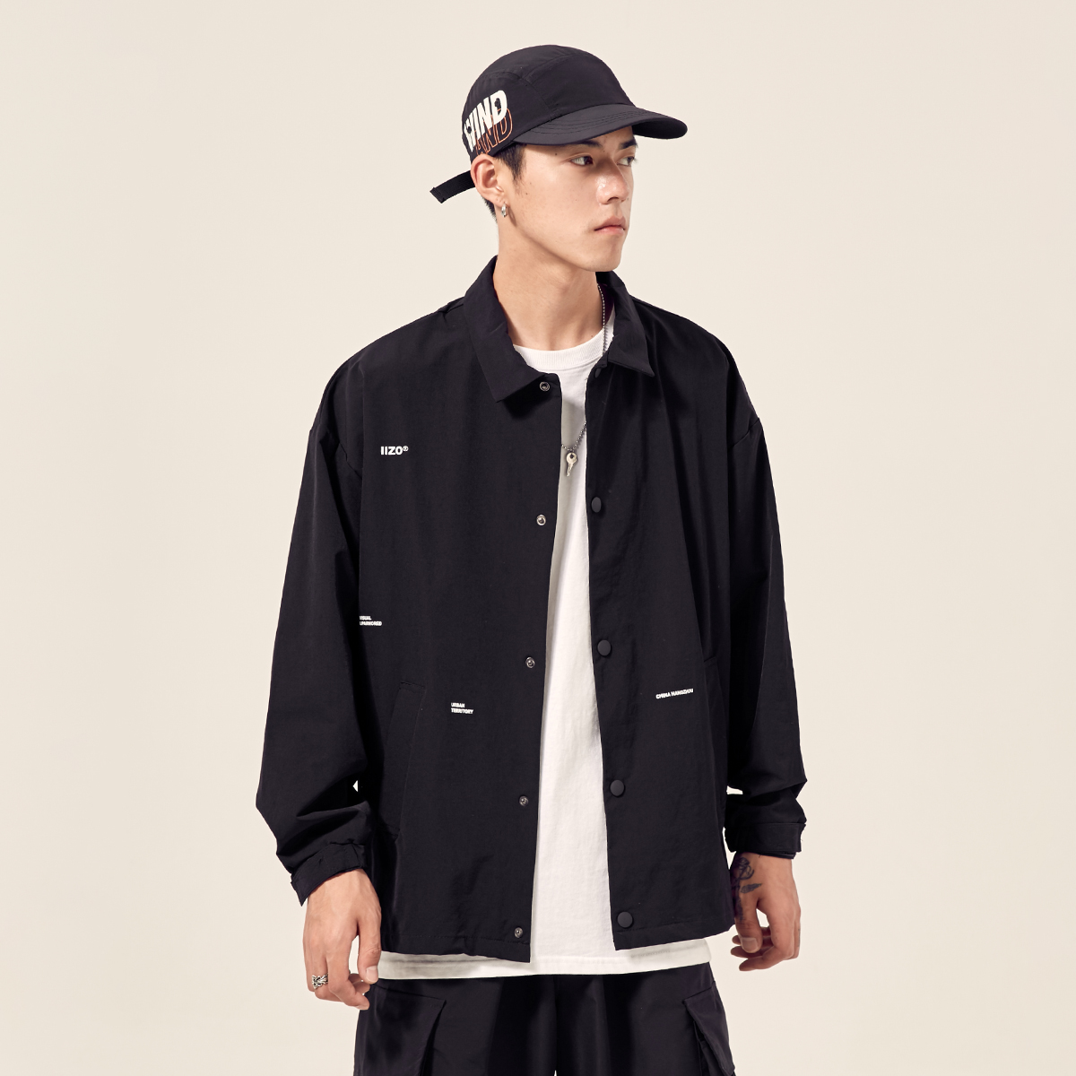 Men's loose solid color lapel workwear jacket