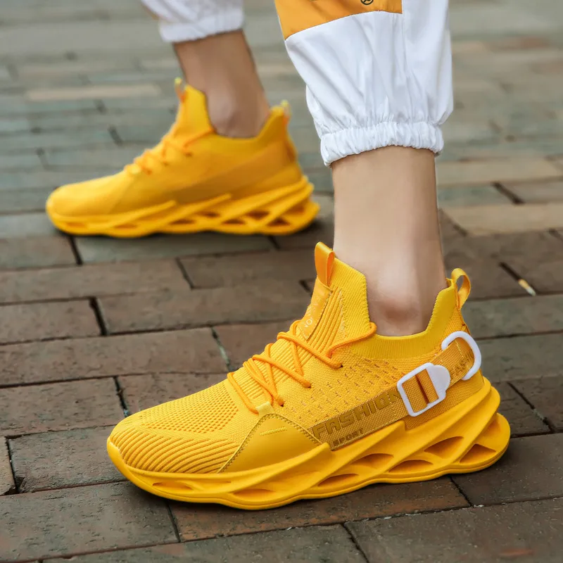 Casual sneakers flying woven mesh shoes - Yellow