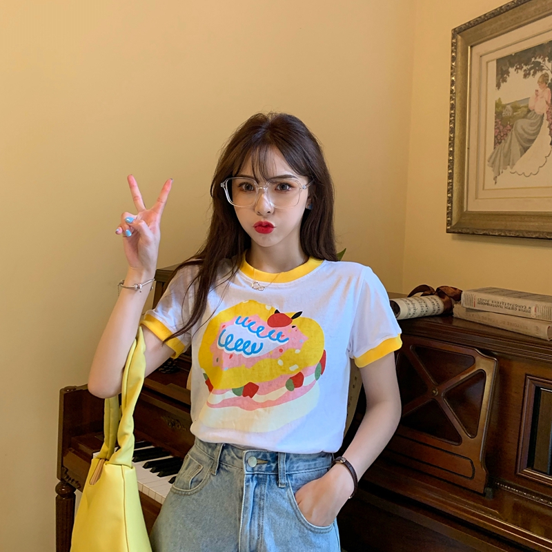 Neckline cartoon print short sleeve