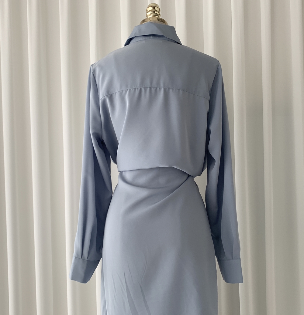 Retro irregular waist shirt dress