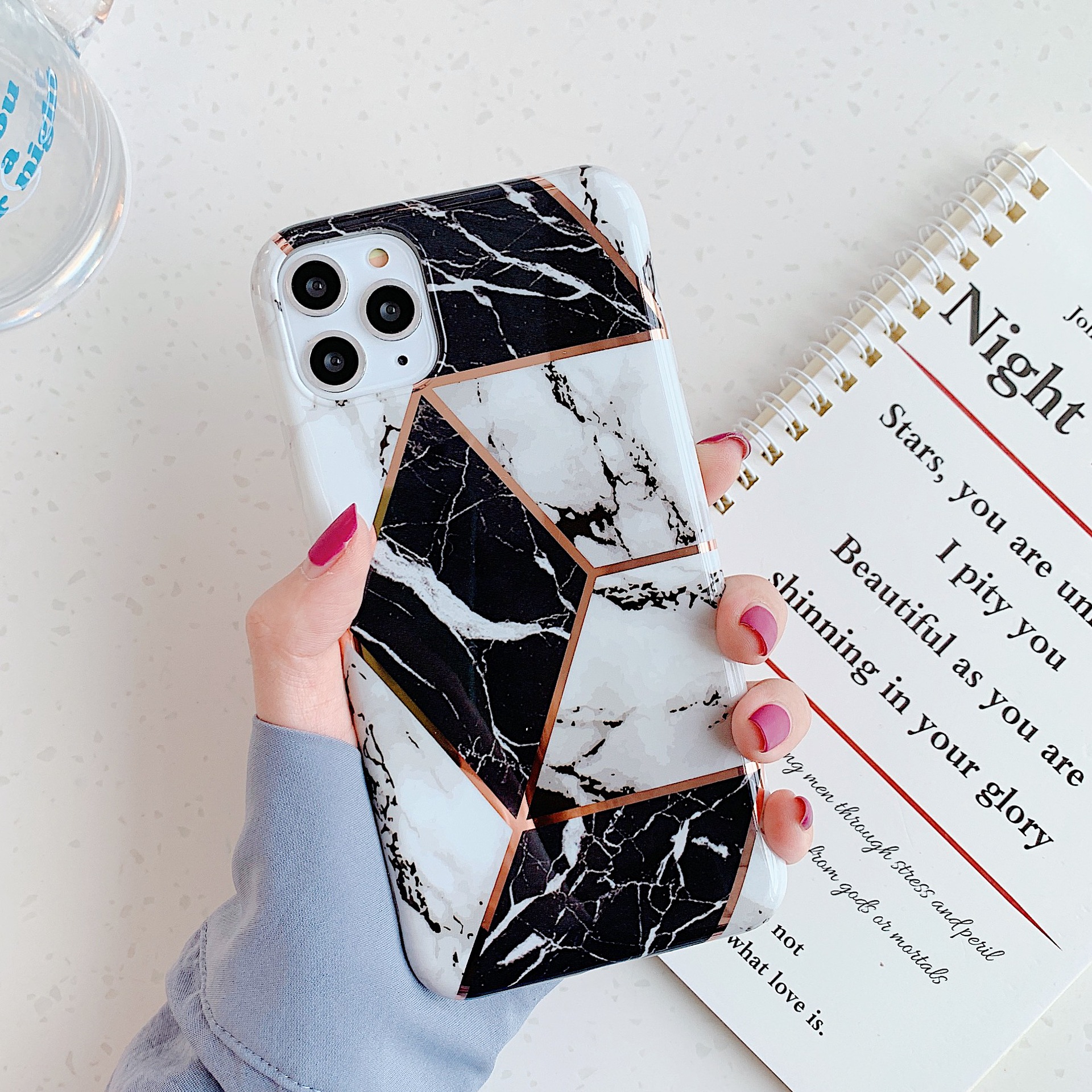 Stitched marble phone case – Black, X XS