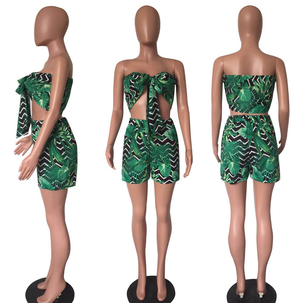 Two-piece printed bandage shorts