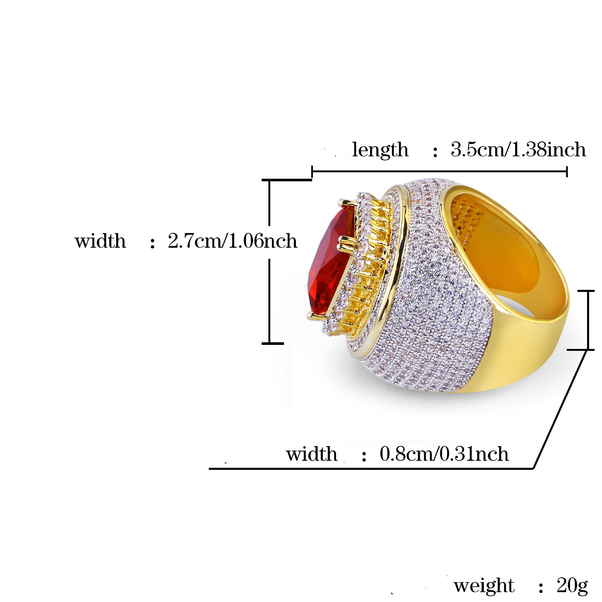 خاتم رجالي مطلي بالذهب مع حجر زركون