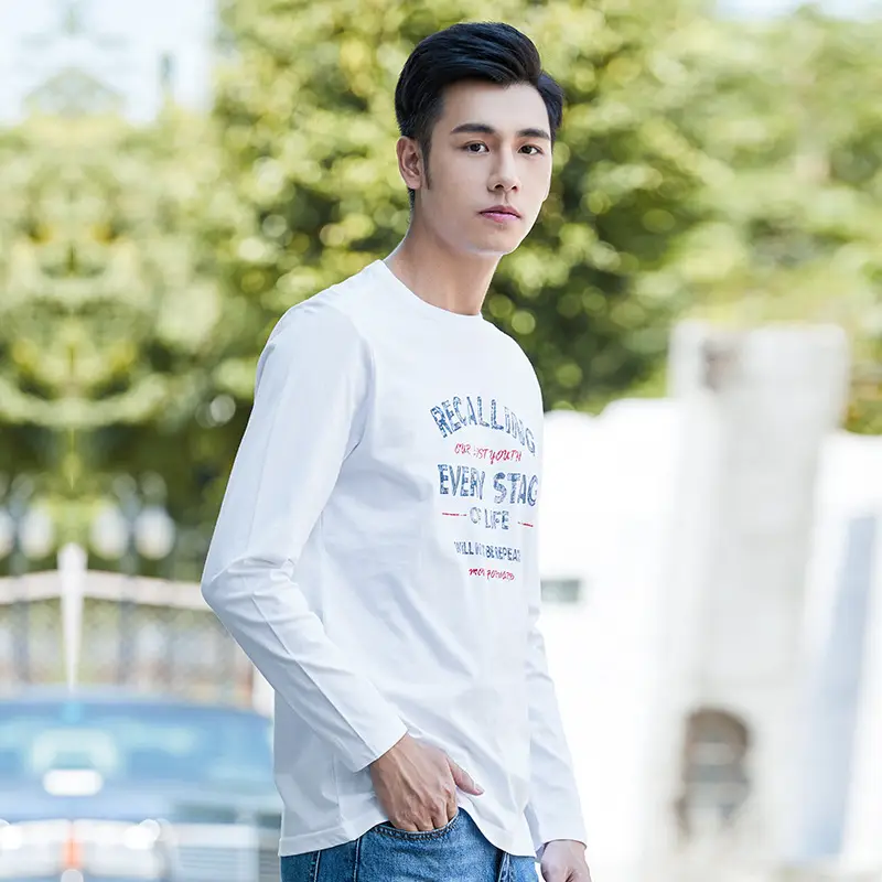 White cotton round neck long sleeves