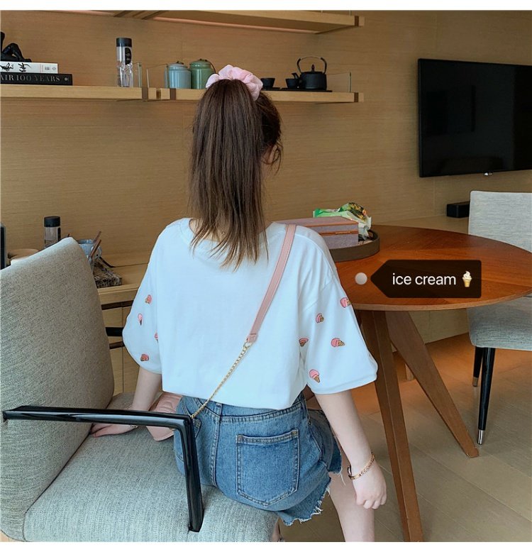 Embroidered ice cream puff sleeve loose