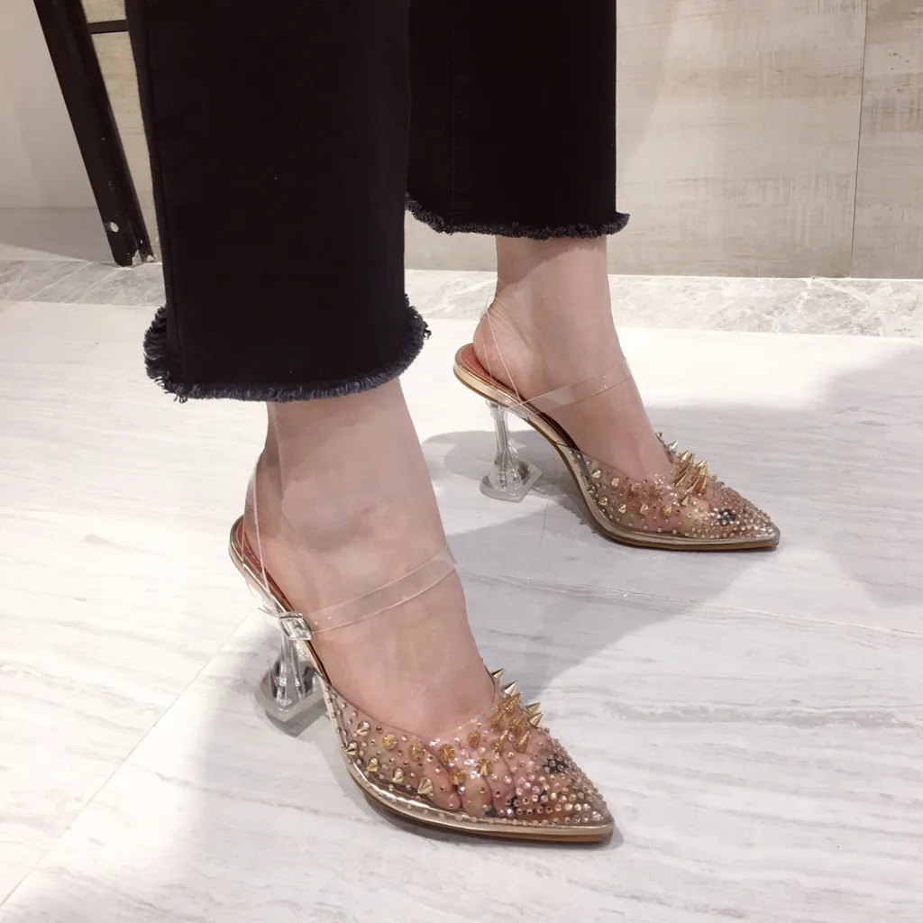 Hollowed-out heels with pointed toes - Champagne-38
