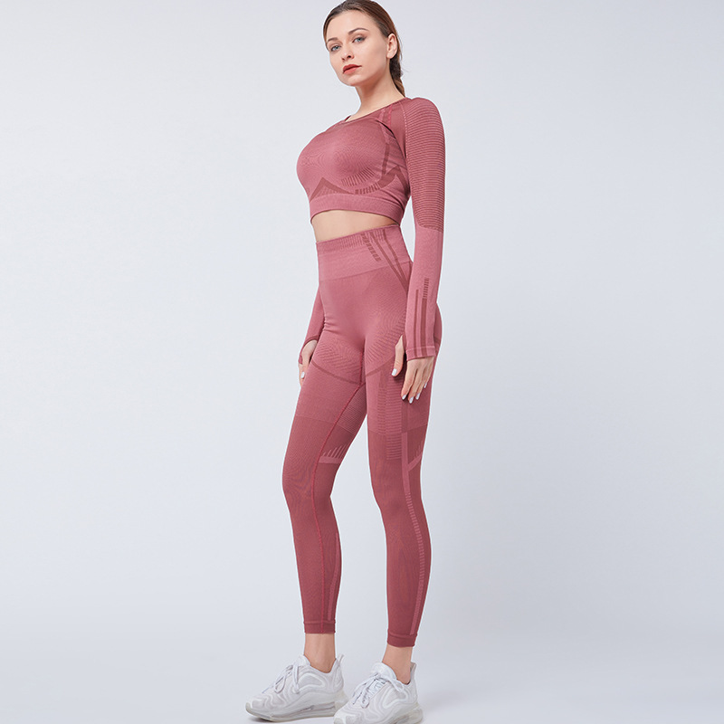 Long sleeve stretch fitness trousers suit