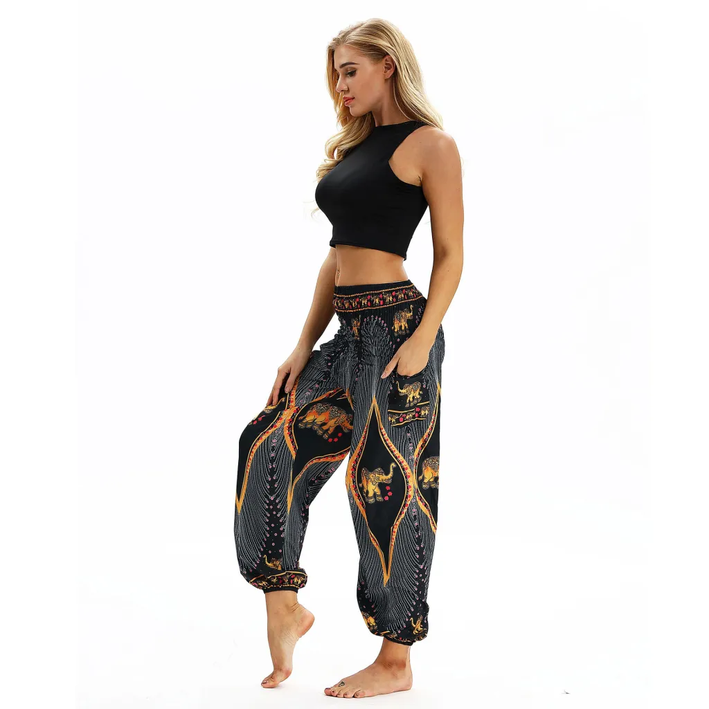 Golden elephant pattern outdoor yoga pants - 1 Style