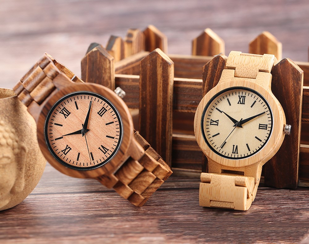 Fashion bamboo full wood strap Roman literal watch
